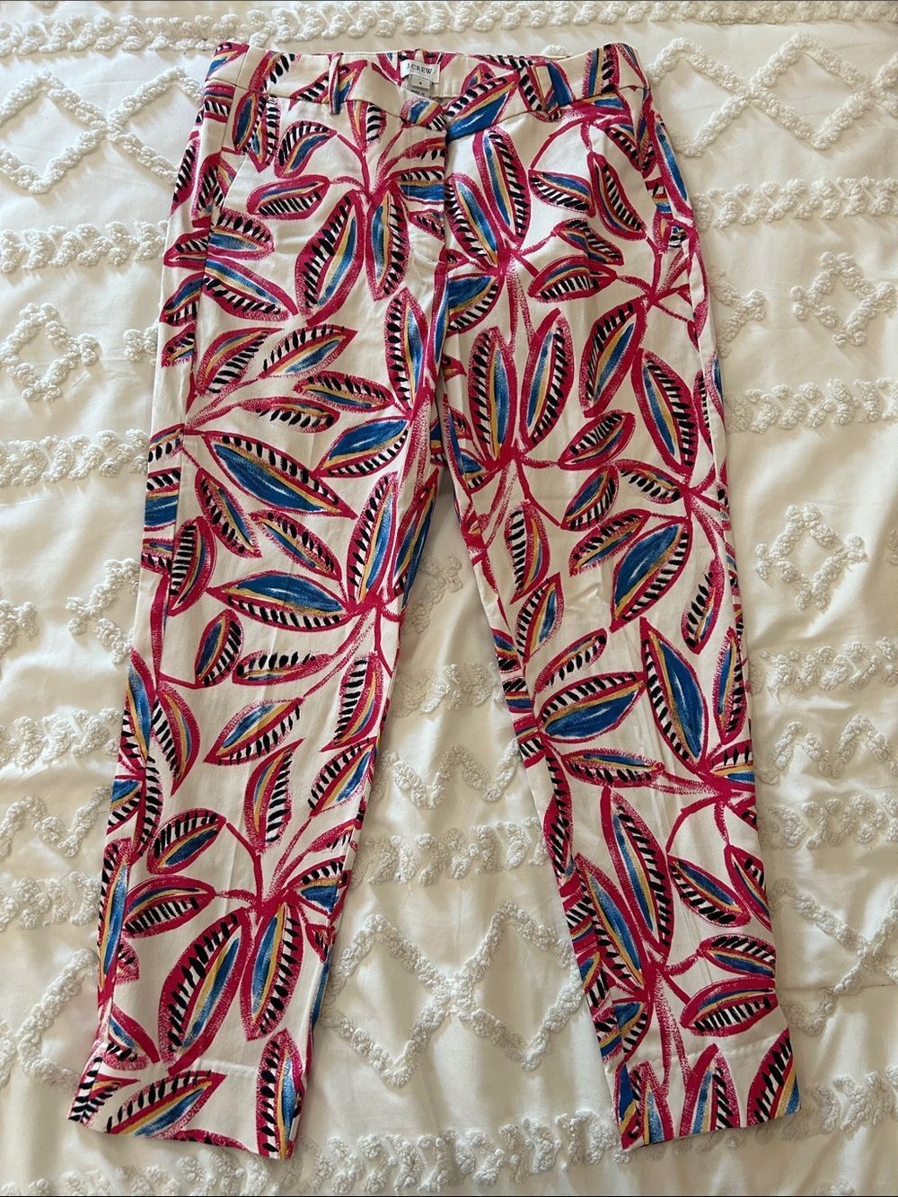 J. Crew Pink and Blue Tropical cropped Print Pants size 8